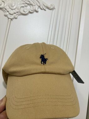 Authentic Polo Ralph Lauren Khaki Baseball Cap with Navy Pony